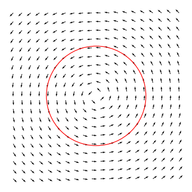The vector field \( y\partial_x - x\partial_y \) describes an infinitesimal symmetry of the circle
